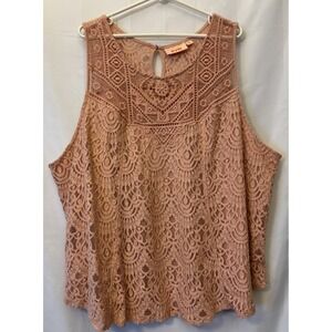 Evri Women's Size 4XL Mauve Boho Lace Crochet Tank Top Festival Style